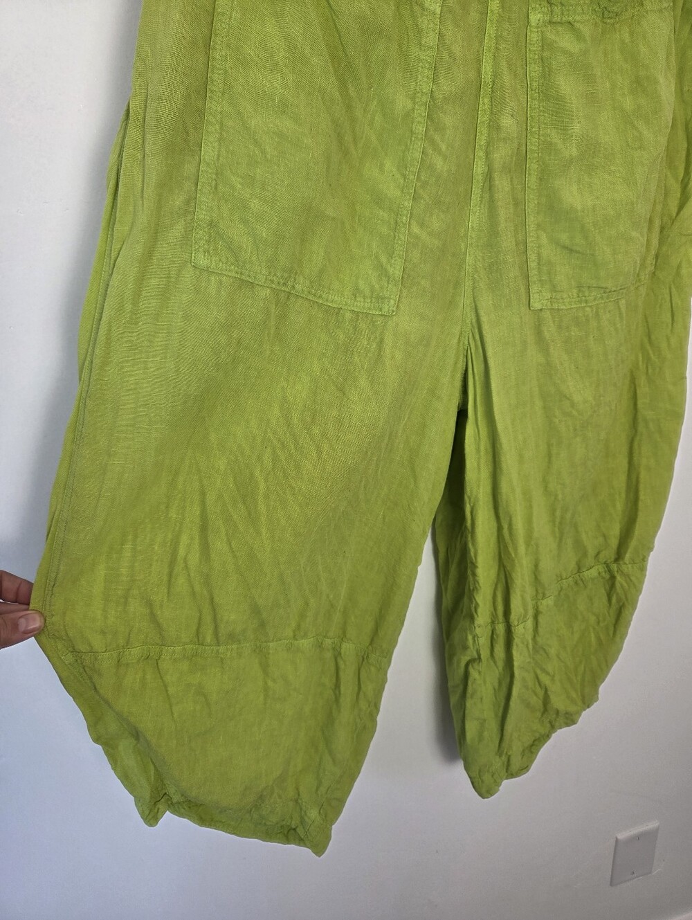 Studio Rundholz 100% Linen Lagenlook Barrel Leg Pants Lime Neon Green Poland S - Picture 6 of 10